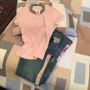 Calvin Klein Powder Pink Beaded T-Shirt Sz L